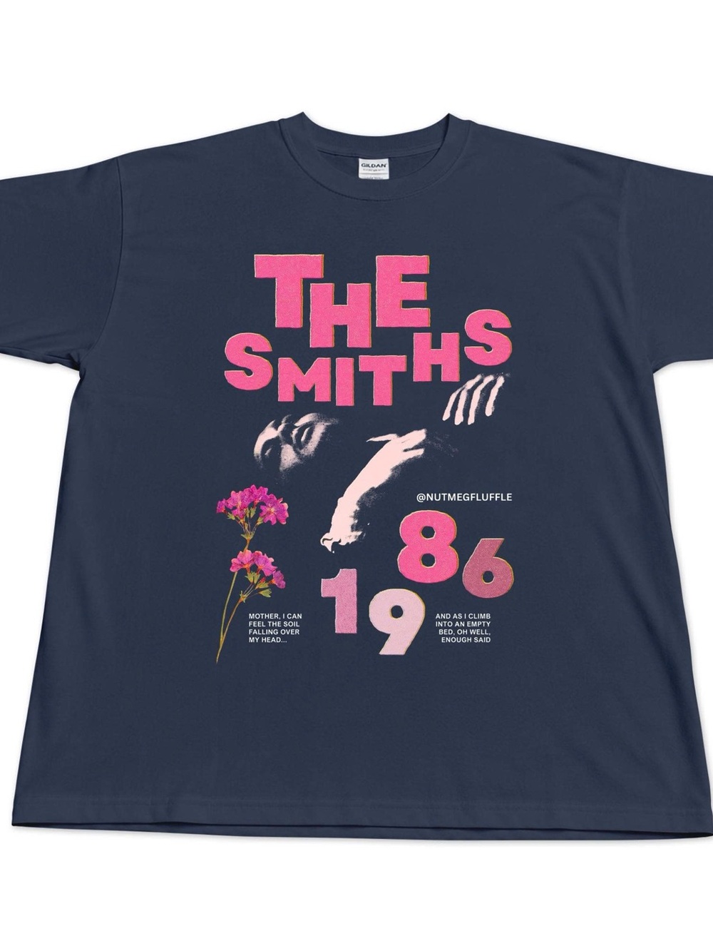 Gildan Navy Short Sleeve Tee with Pink Graphic "The Smiths 1986"